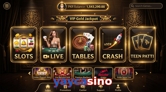 Main screen of Yaycasino casino page for PK players
